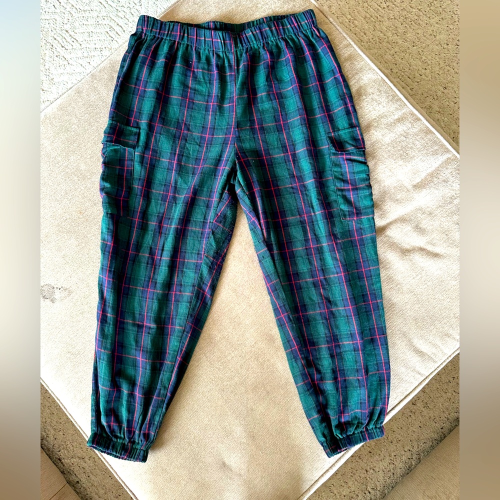 SHEIN Green Checkered Elastic Pants